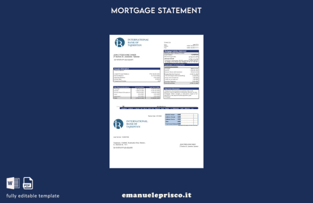 estratto conto del mutuo bancario ITB Tagikistan in stile verificato nel modello